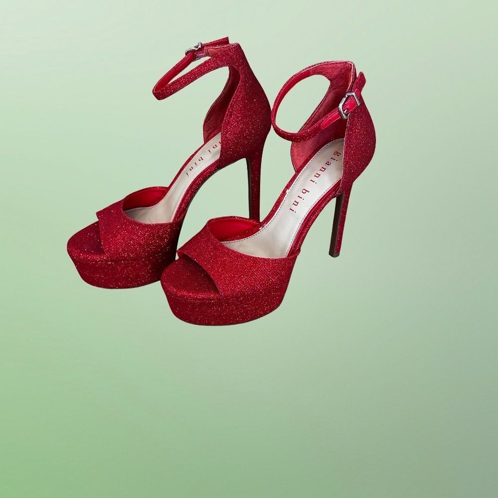 Gianni Bini Sparkling Red Peep-Toe Platform Ankle-Strap Heels - Picture 12 of 13
